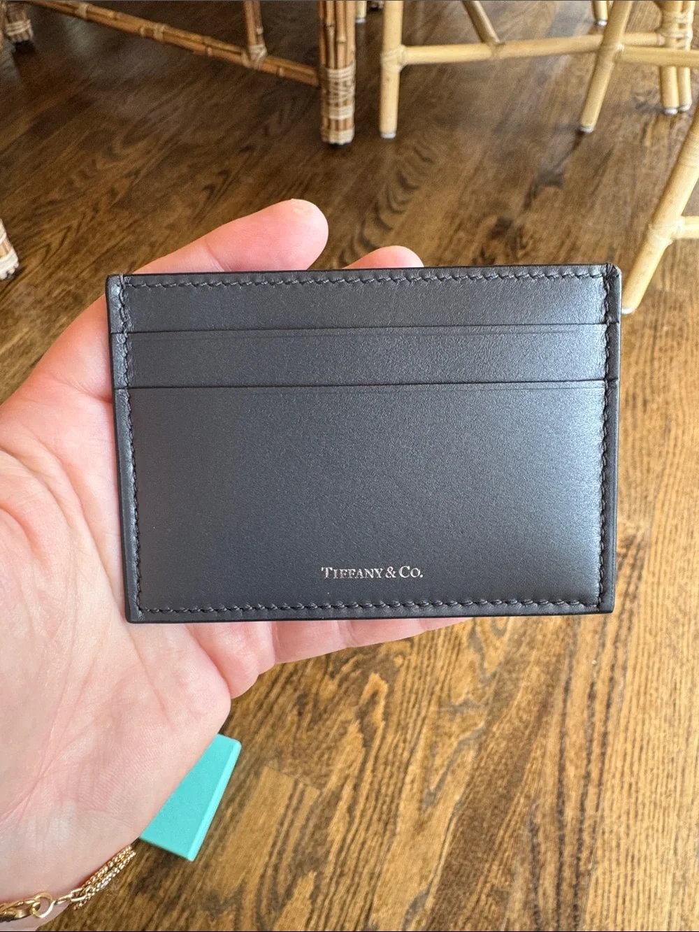 Tiffany & Co. Men's dark silver Leather Card Holder